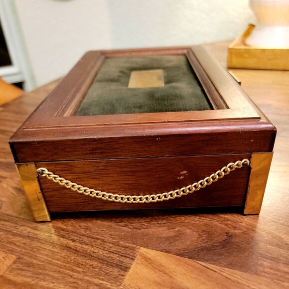 Vintage Wood and Brass Jewelry Box Stamped 1971 Royal London - Picture 4 of 11